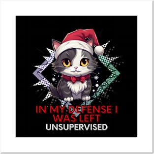 Unsupervised - Sarcastic Quote - Christmas Cat - Funny Quote Posters and Art
